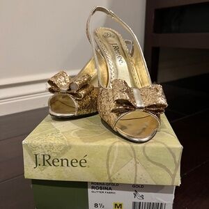 J.Renee Gold Glitter Bow Heels